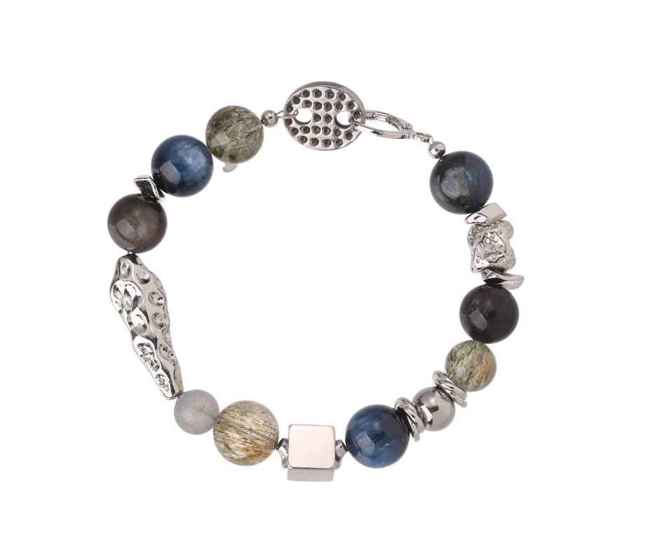 Calm Under Pressure | Black Obsidian · Labradorite · Green Rutilated Quartz Bracelet