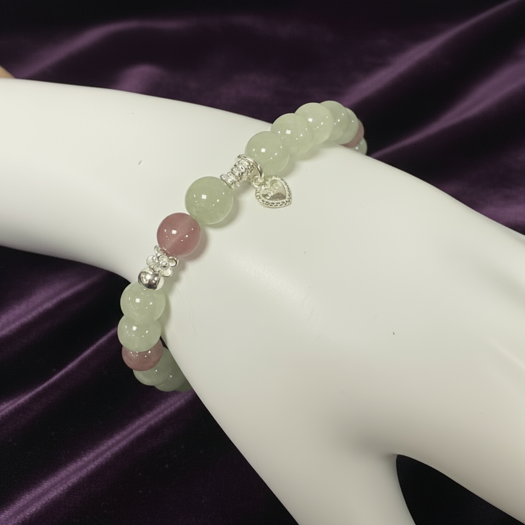 Harmony Shield - Prehnite & Strawberry Quartz Design