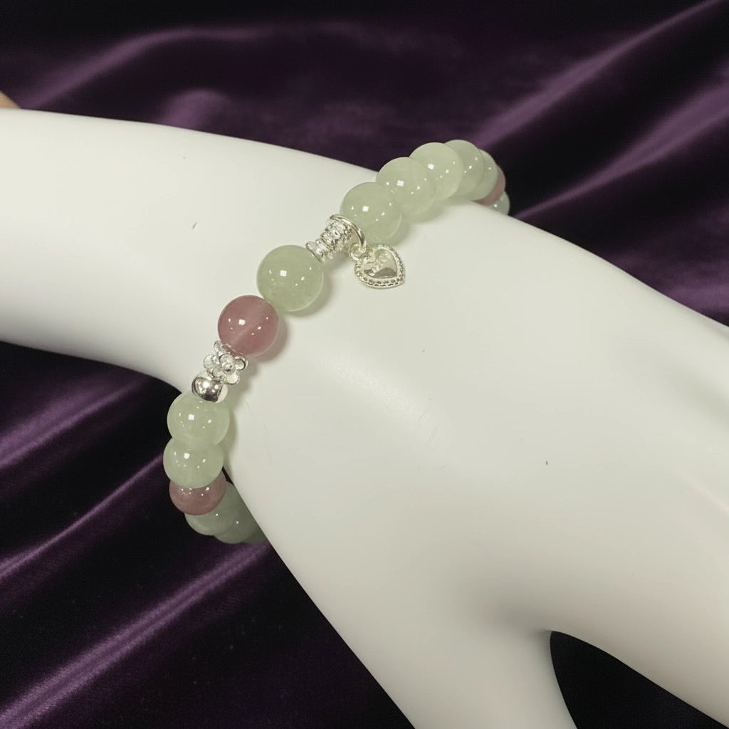 Harmony Shield - Prehnite & Strawberry Quartz Design