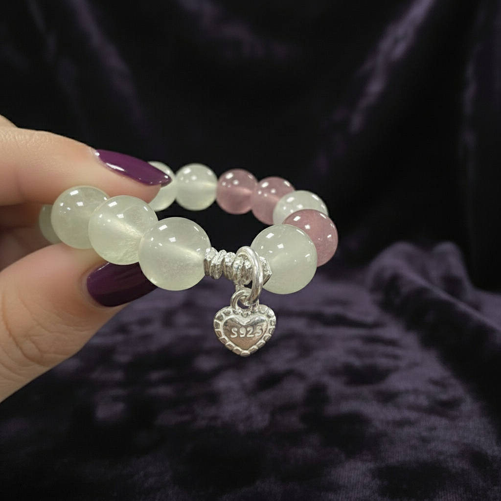 Harmony Shield - Prehnite & Strawberry Quartz Design