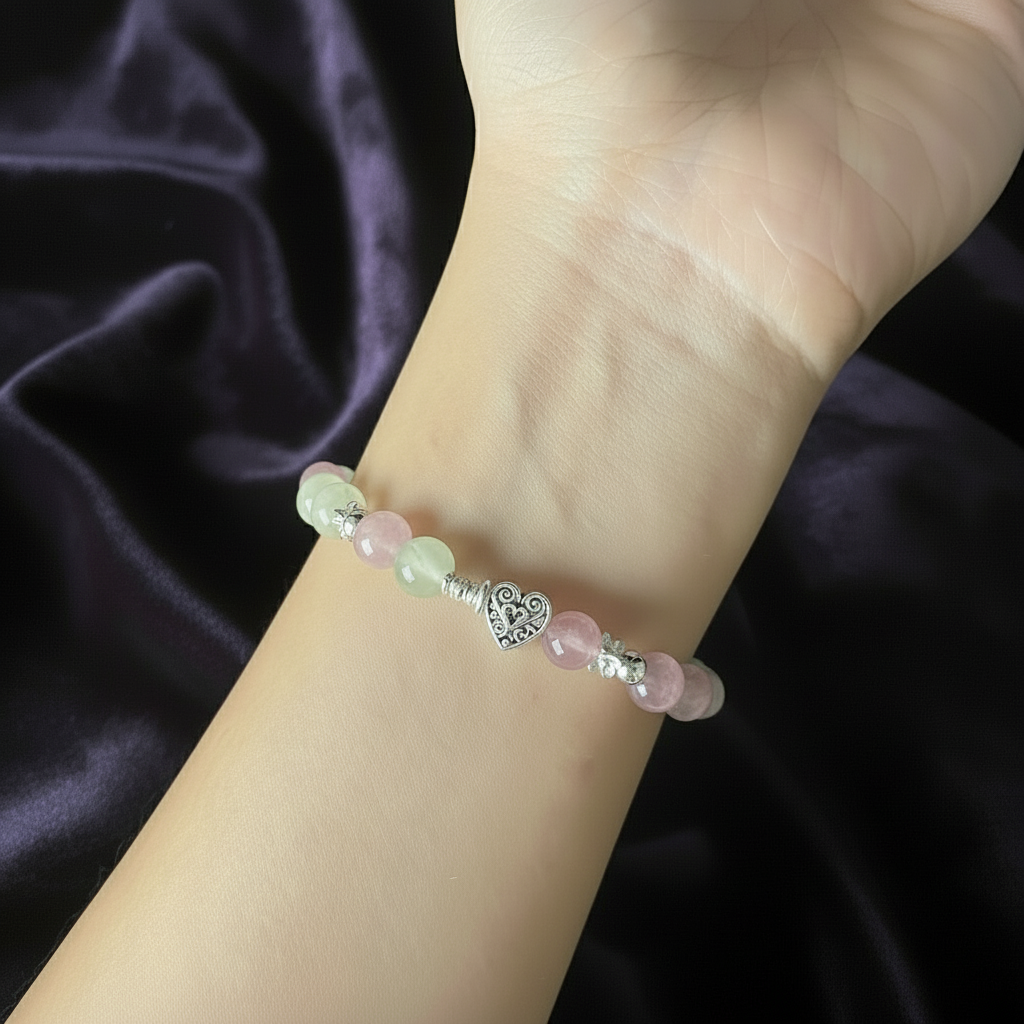 Harmony Shield - Prehnite & Strawberry Quartz Design