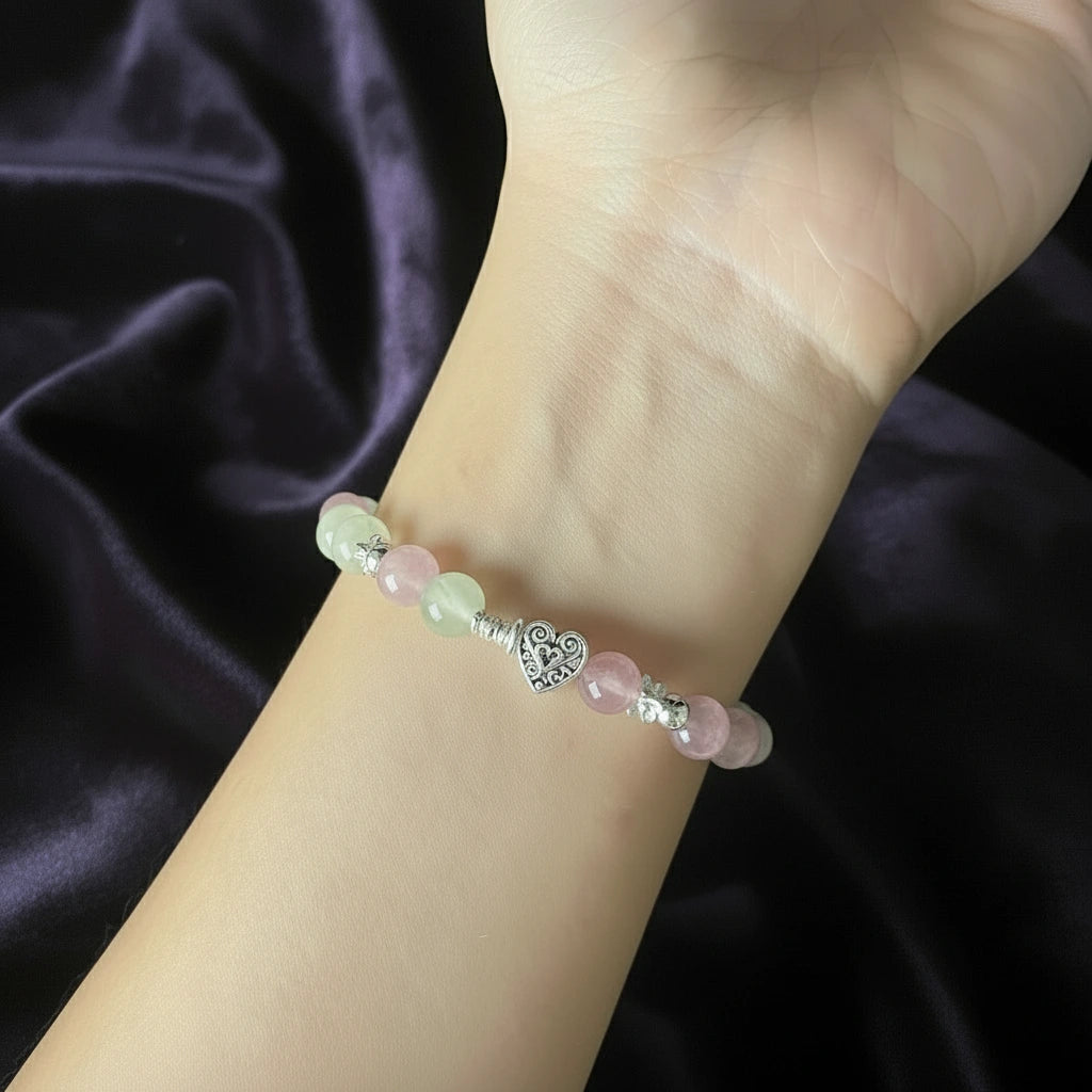 Harmony Shield - Prehnite & Strawberry Quartz Design