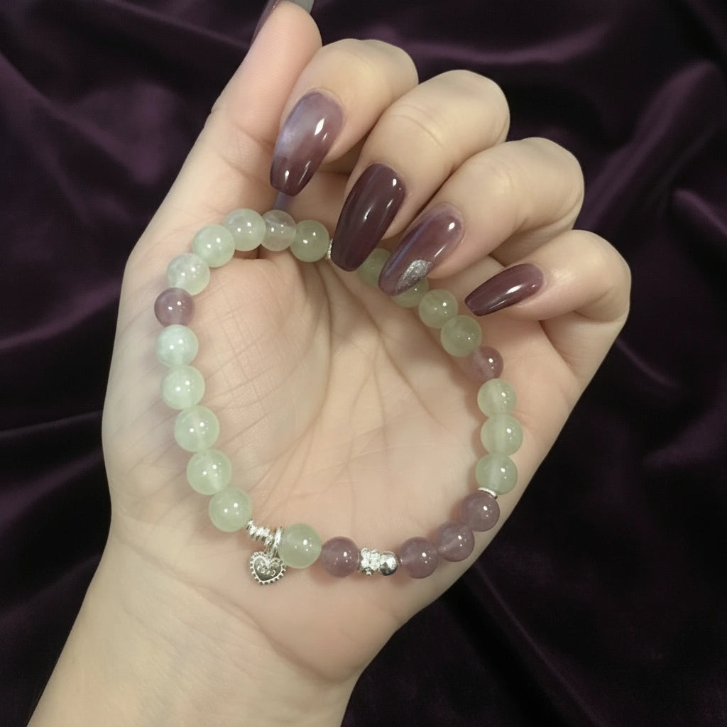 Harmony Shield - Prehnite & Strawberry Quartz Design