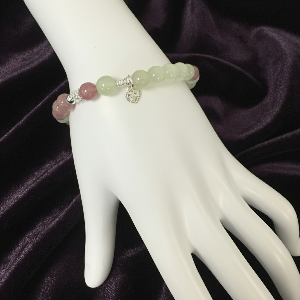 Harmony Shield - Prehnite & Strawberry Quartz Design