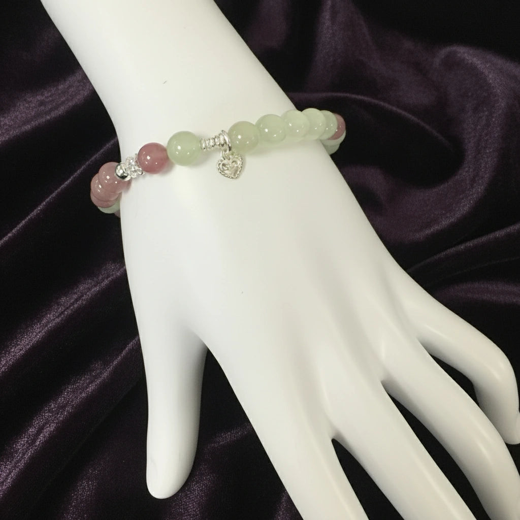 Harmony Shield - Prehnite & Strawberry Quartz Design