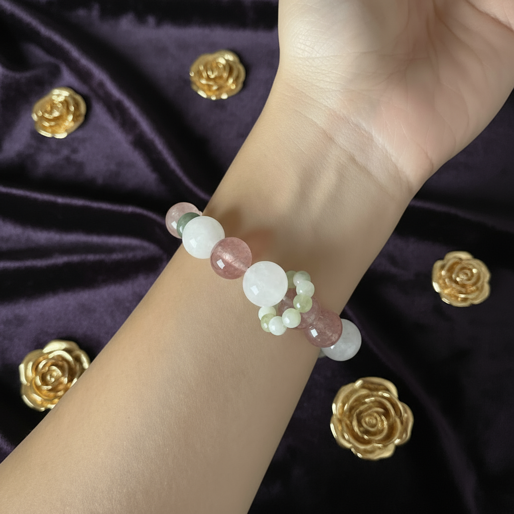 Harmony Bloom - Strawberry Quartz & White Phantom Quartz Design